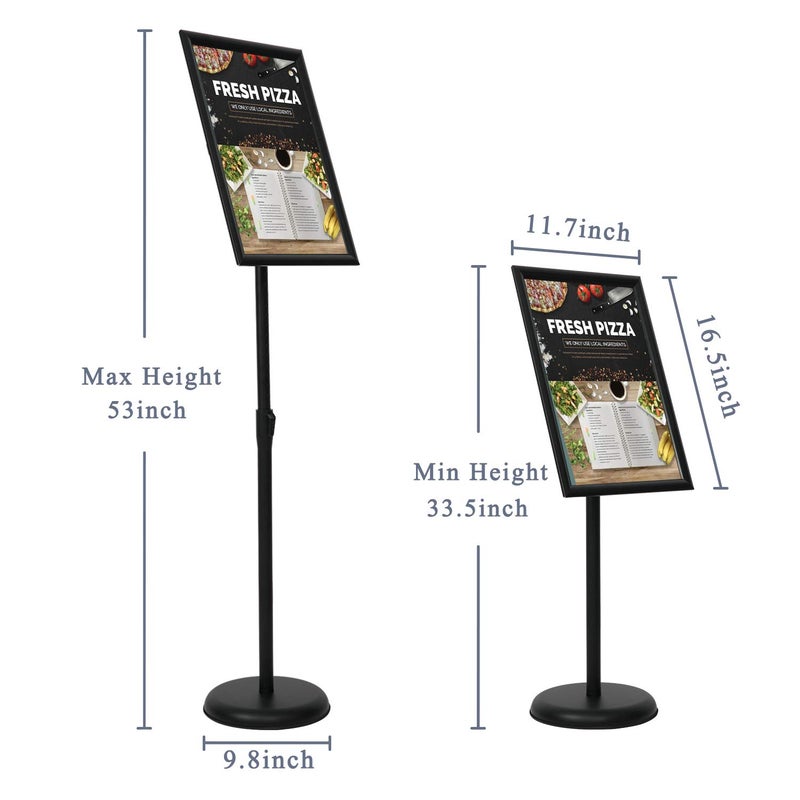 VAIIGO 11 x 17 Inch Adjustable Pedestal Sign Holder Poster Stand, Heavy Duty Floor Standing Sign Holder Stand Aluminum Snap Open Display Frame for Vertical and Horizontal View Sign Displayed(Black) - Image 3